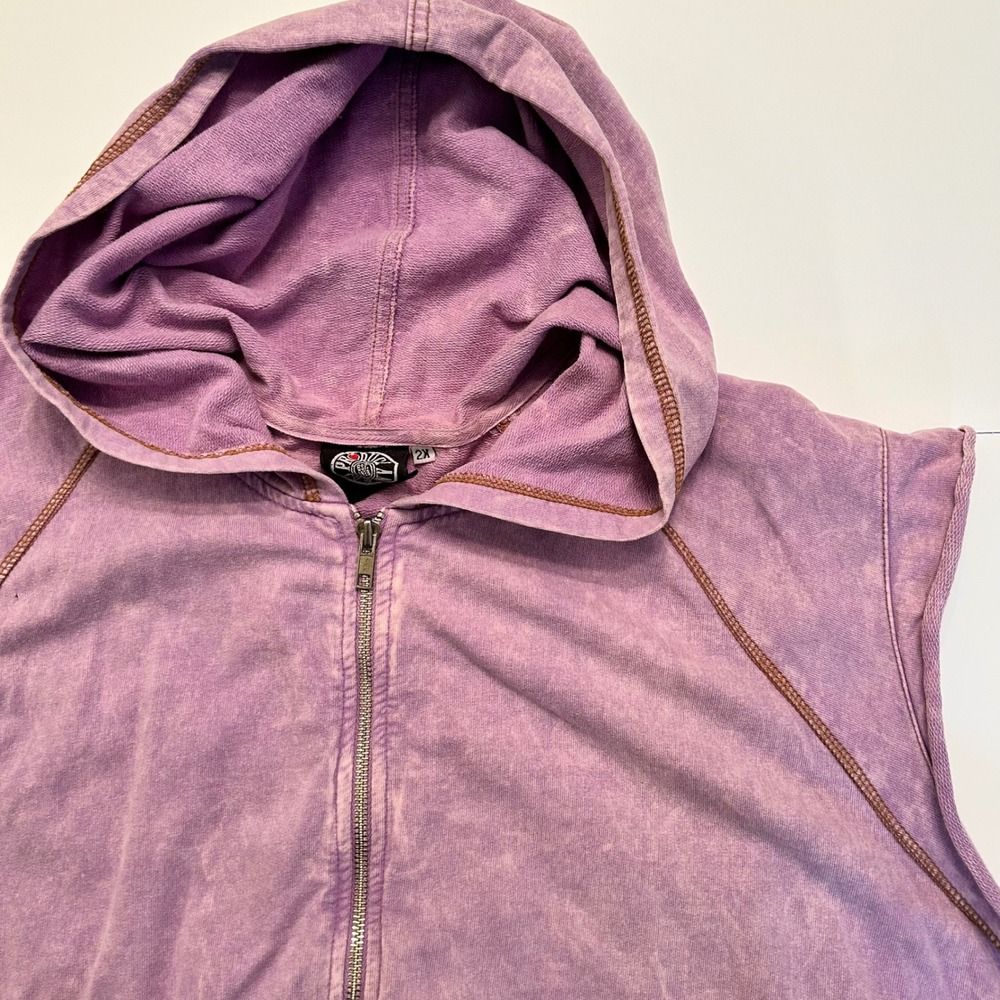VTG Produce Company Womens 2X Purple Washed Sleeveless Zip Up Hoodie‎ Vest  USA